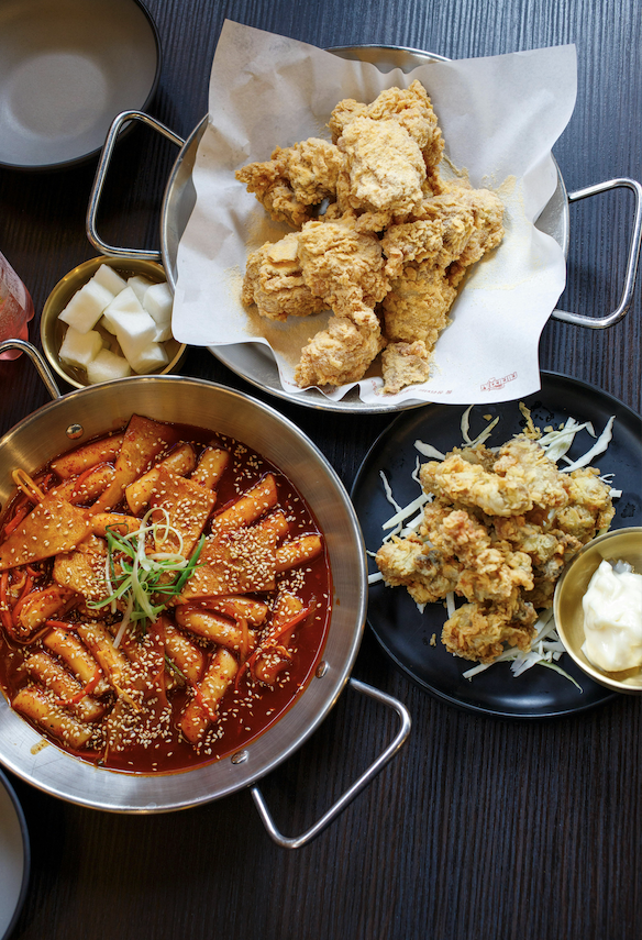 Traditional Korean tteokbokki with chewy rice cakes in spicy gochujang sauce, Korea’s most popular street food