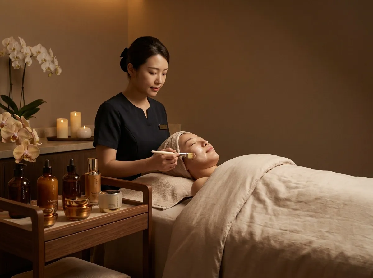 Korean beauty experience in Seoul woman receiving luxury spa facial at O HUI WHOO SPA Myeongdong most booked Klook