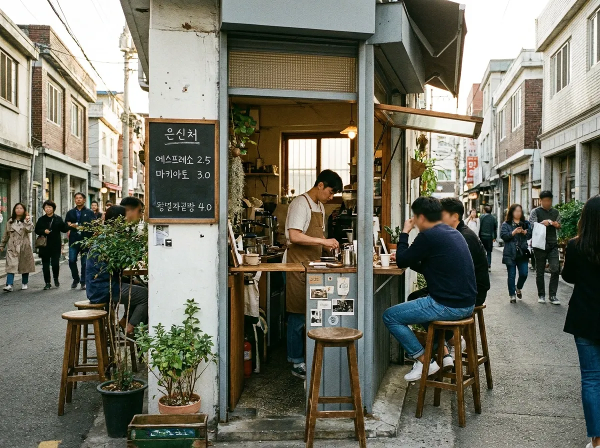best cafes in Seongsu-dong hidden gem side street with handwritten Korean menu