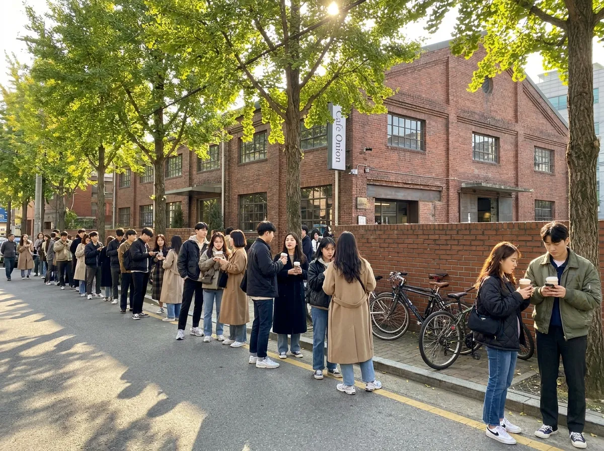 things to do in Seongsu-dong on a weekend morning cafe queue on industrial street