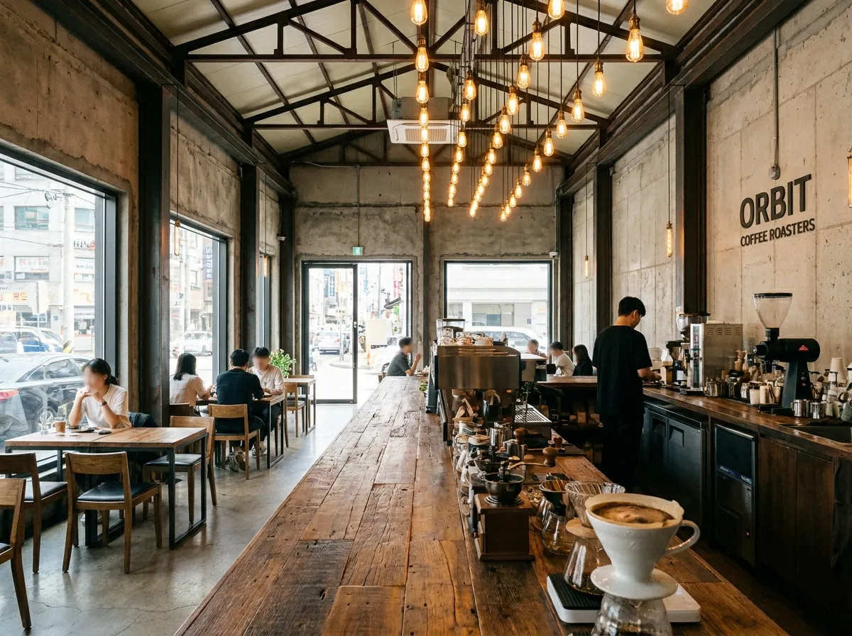 best cafes in Seongsu-dong interior with exposed concrete walls and specialty pour-over coffee