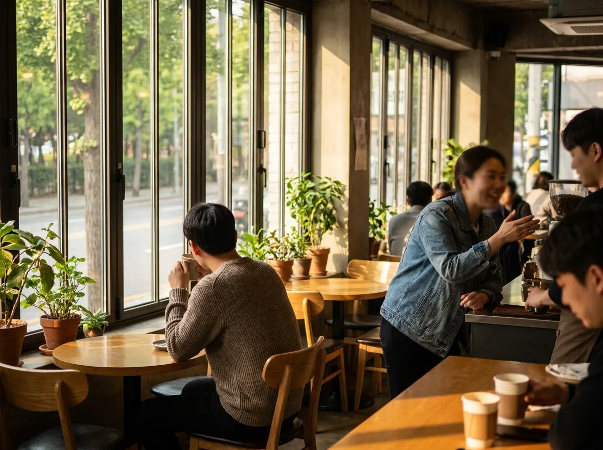 things to do in Hongdae on a weekend Saturday morning cafe with relaxed natural atmosphere