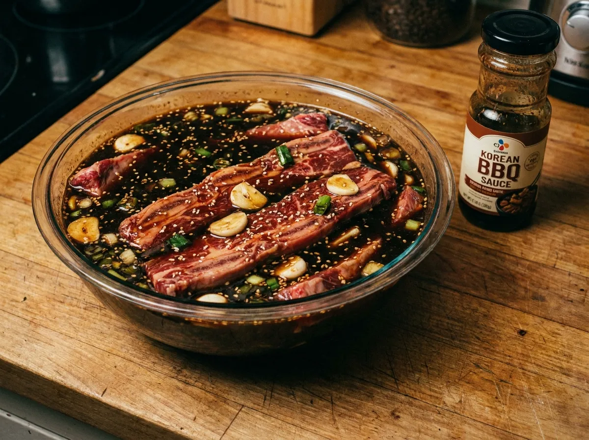 Homemade galbi marinating for Korean BBQ at home instead of restaurant: Using CJ bulgogi sauce for my Sydney home setup.