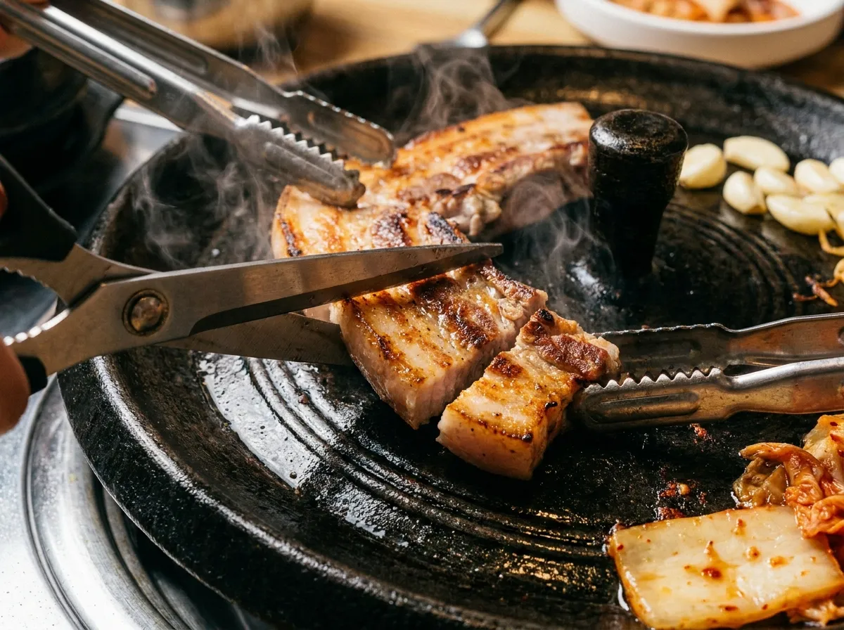Korean BBQ stainless steel scissors and tongs set cutting grilled samgyeopsal at home party essential tools