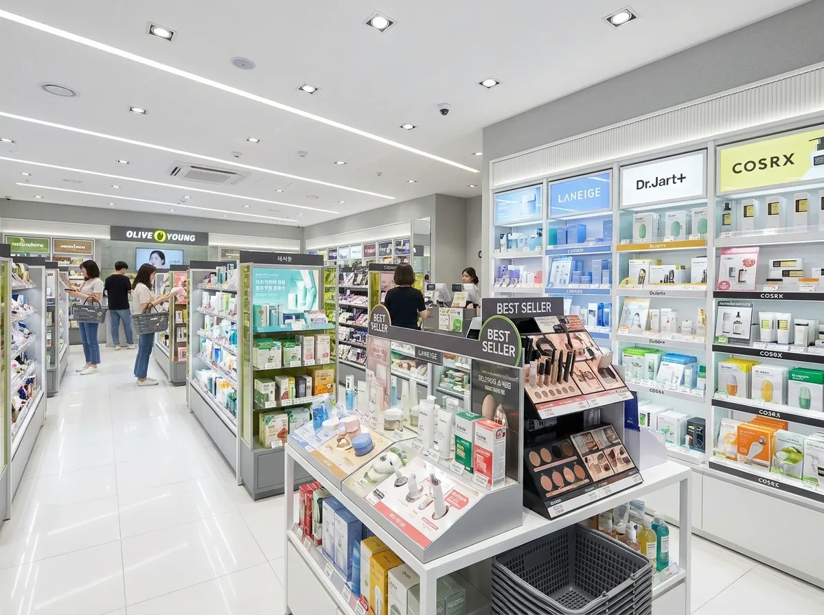 how to shop Olive Young Global from Australia Olive Young store interior Seoul bright shelves Korean beauty products
