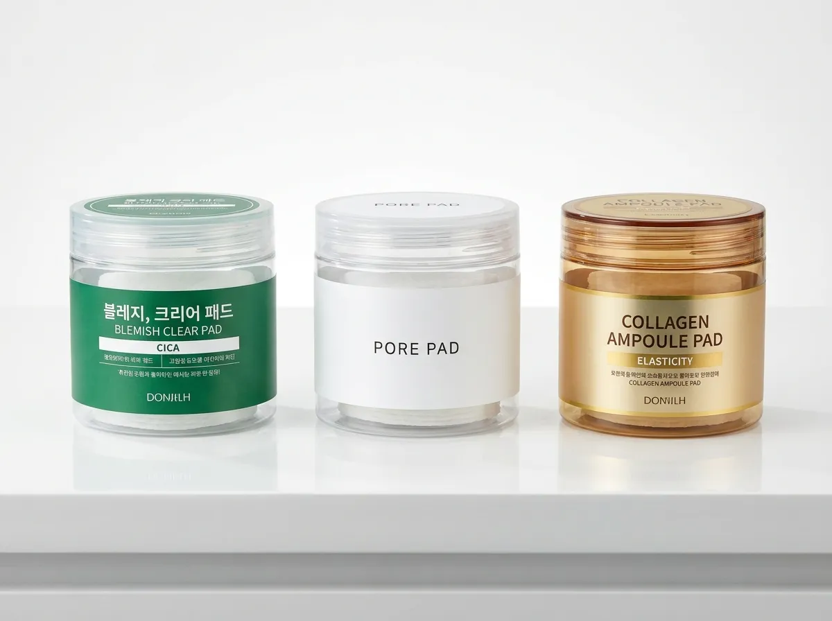 best Korean toner pads that actually work three jars MEDIHEAL MEDICUBE on white surface for different skin concerns