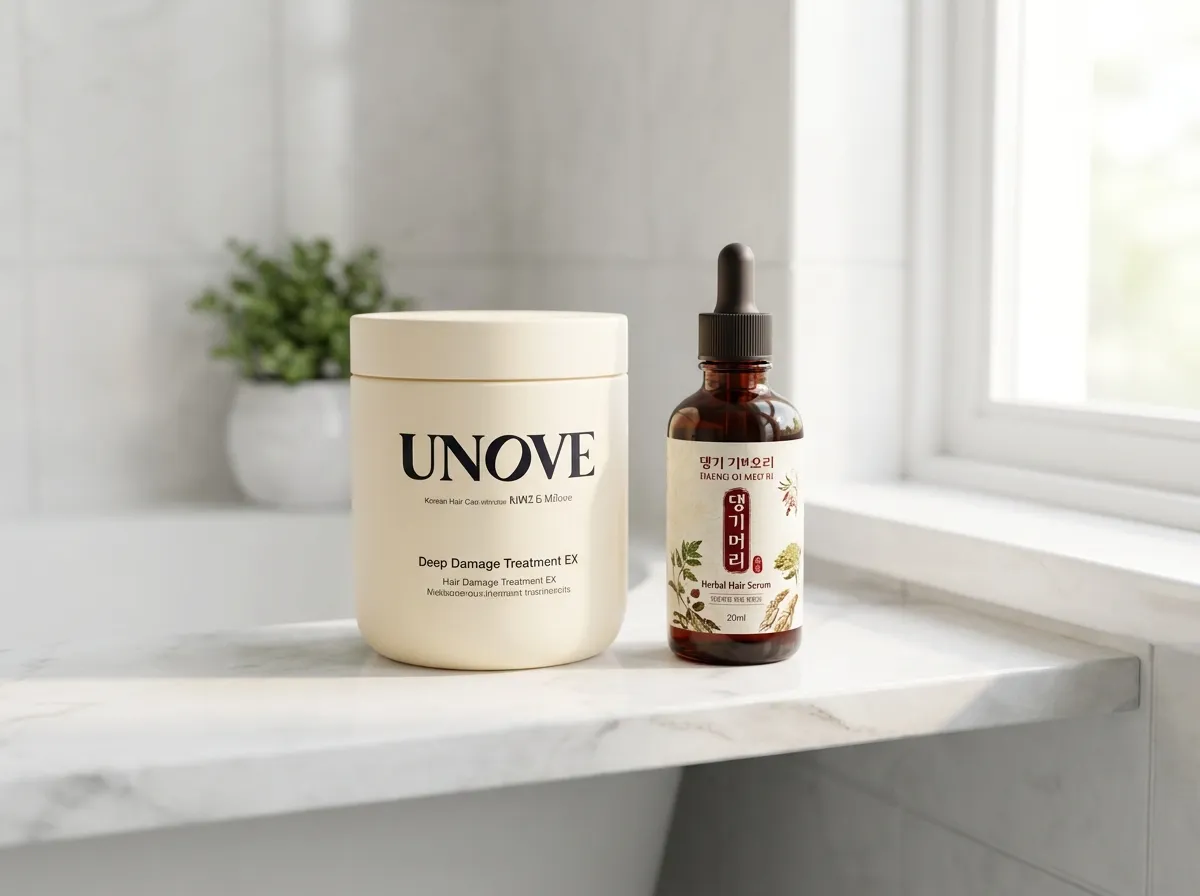 best Korean hair care products for damaged hair woman applying DAENG GI MEO RI scalp serum to hair roots