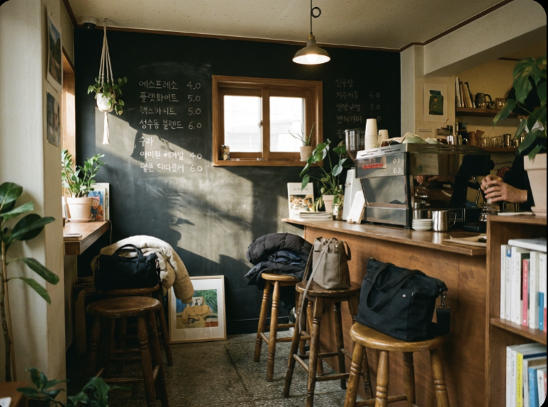 best cafes in Seongsu-dong hidden gem side street with handwritten Korean menu