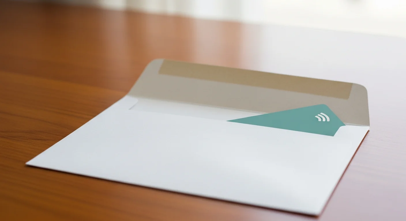 t-money card refund korea — abstract calm composition of a transit card in an open envelope on a clean desk