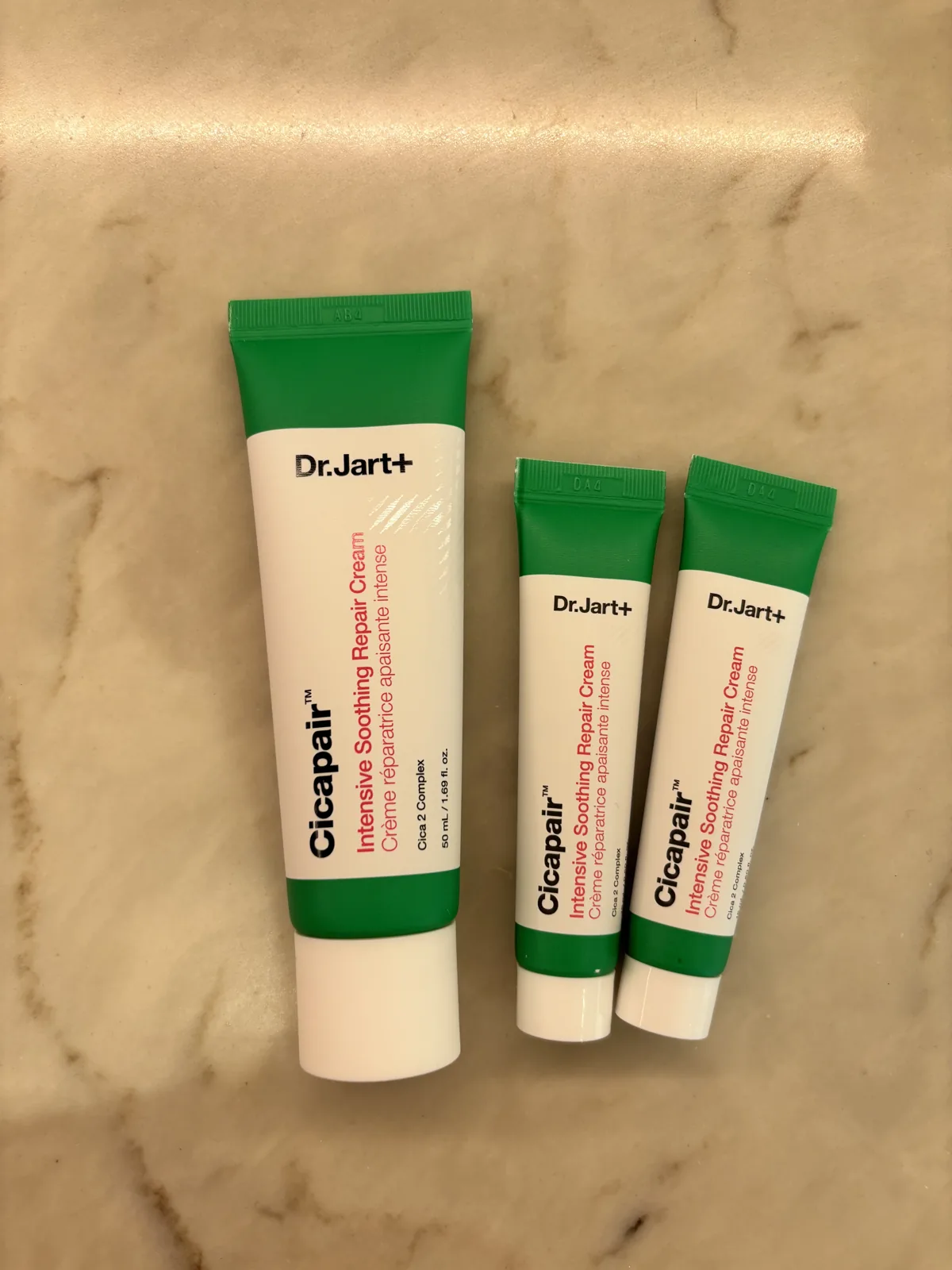 Dr.Jart Cicapair Cream three tubes a 50ml size and two 15ml minis with green caps