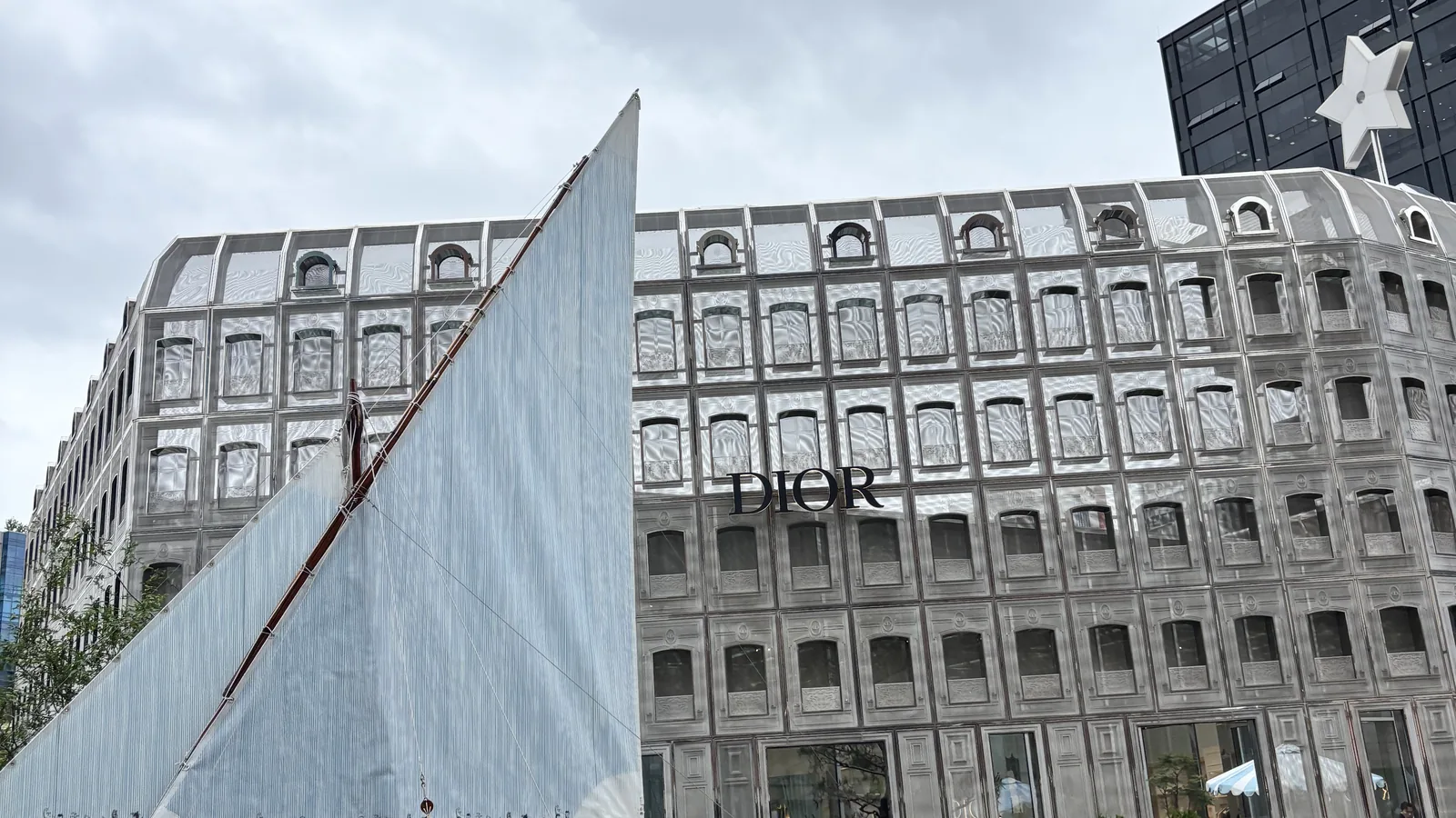 luxury pop-ups in Seongsu — the Dior Seongsu concept space with a boat and sail installation