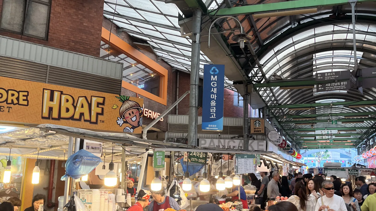 Gwangjang Market food guide view of the covered food arcade and crowds