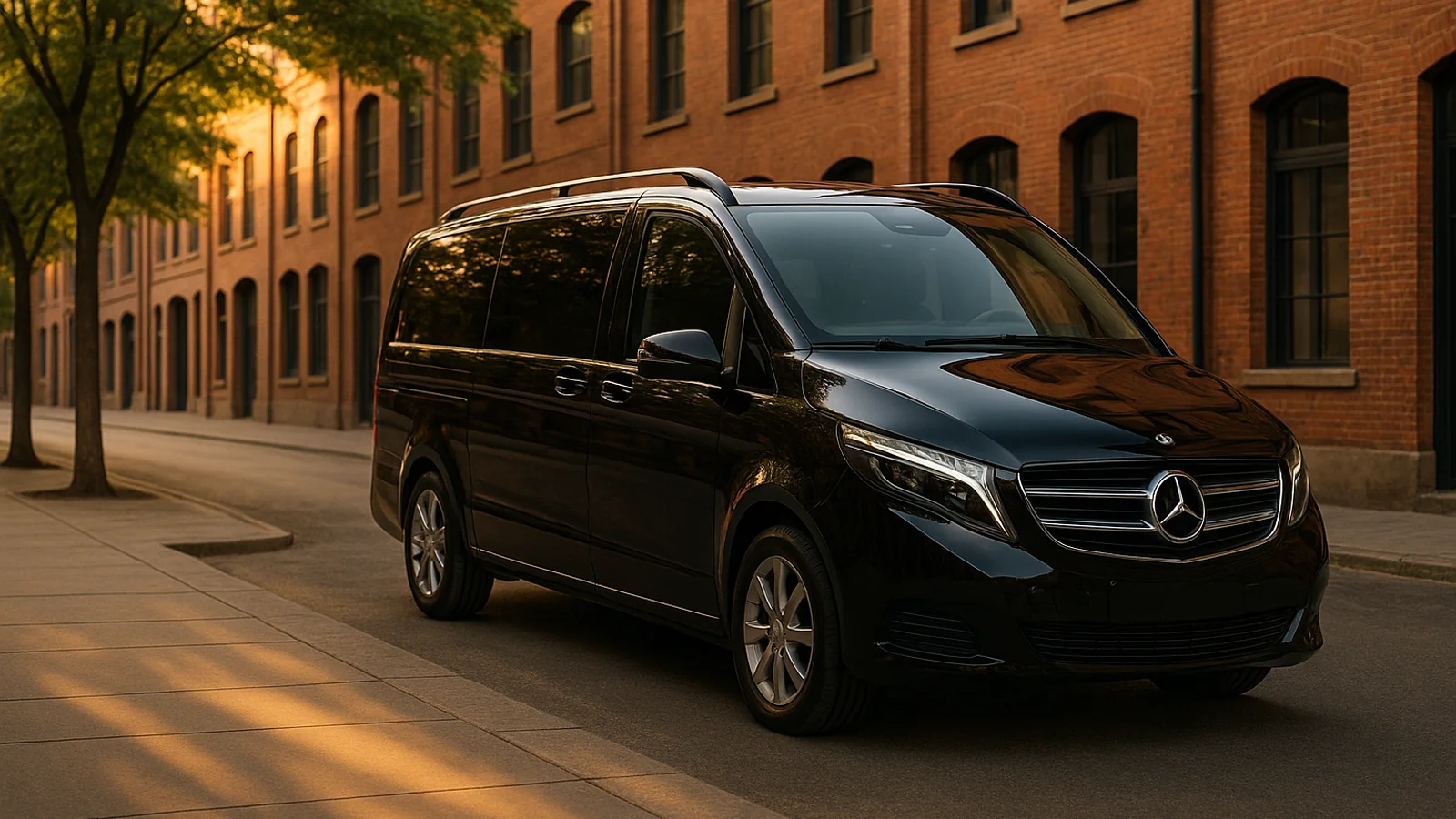 Premium black van parked on a Seongsu warehouse street for the Incheon Airport to Seongsu transfer
