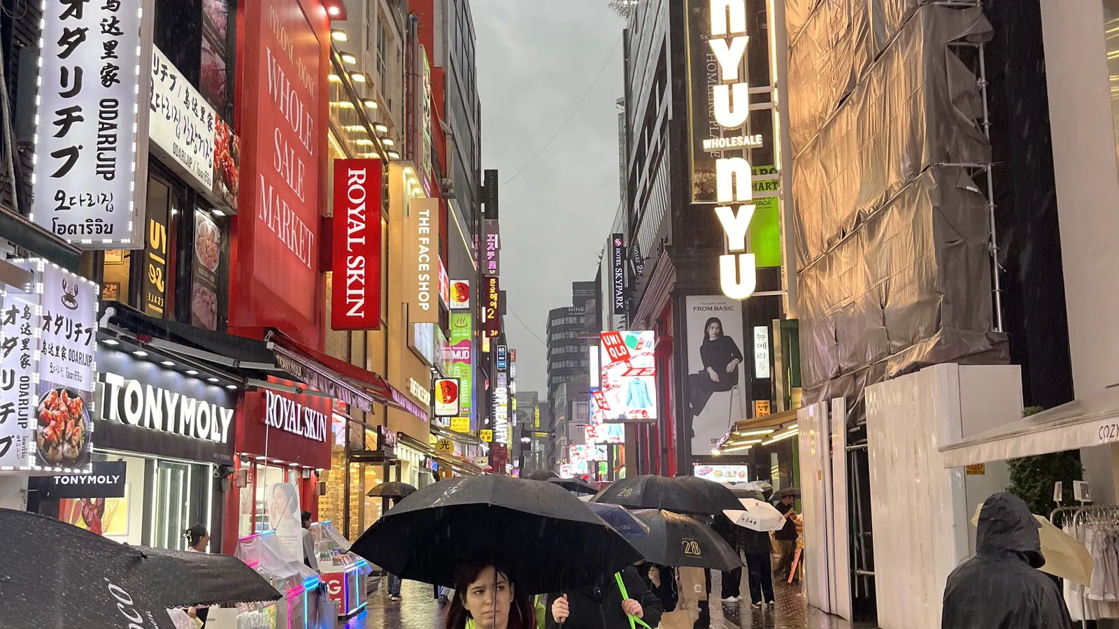 Myeongdong cosmetics shopping street lined with K-beauty brand shops