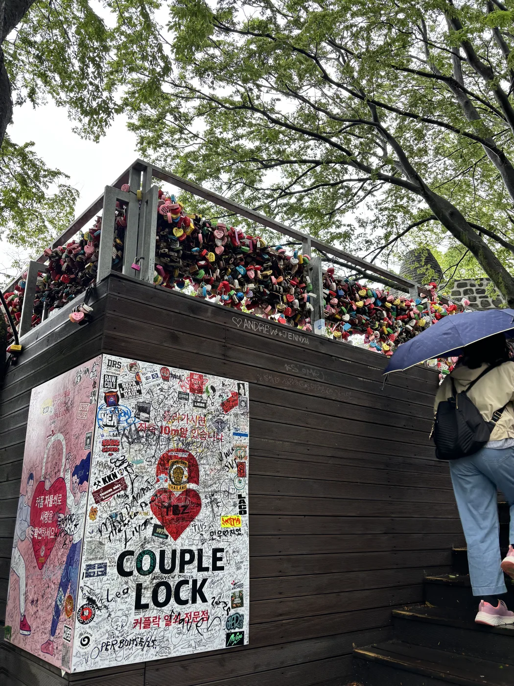 Namsan love locks booth selling padlocks near the tower terraces