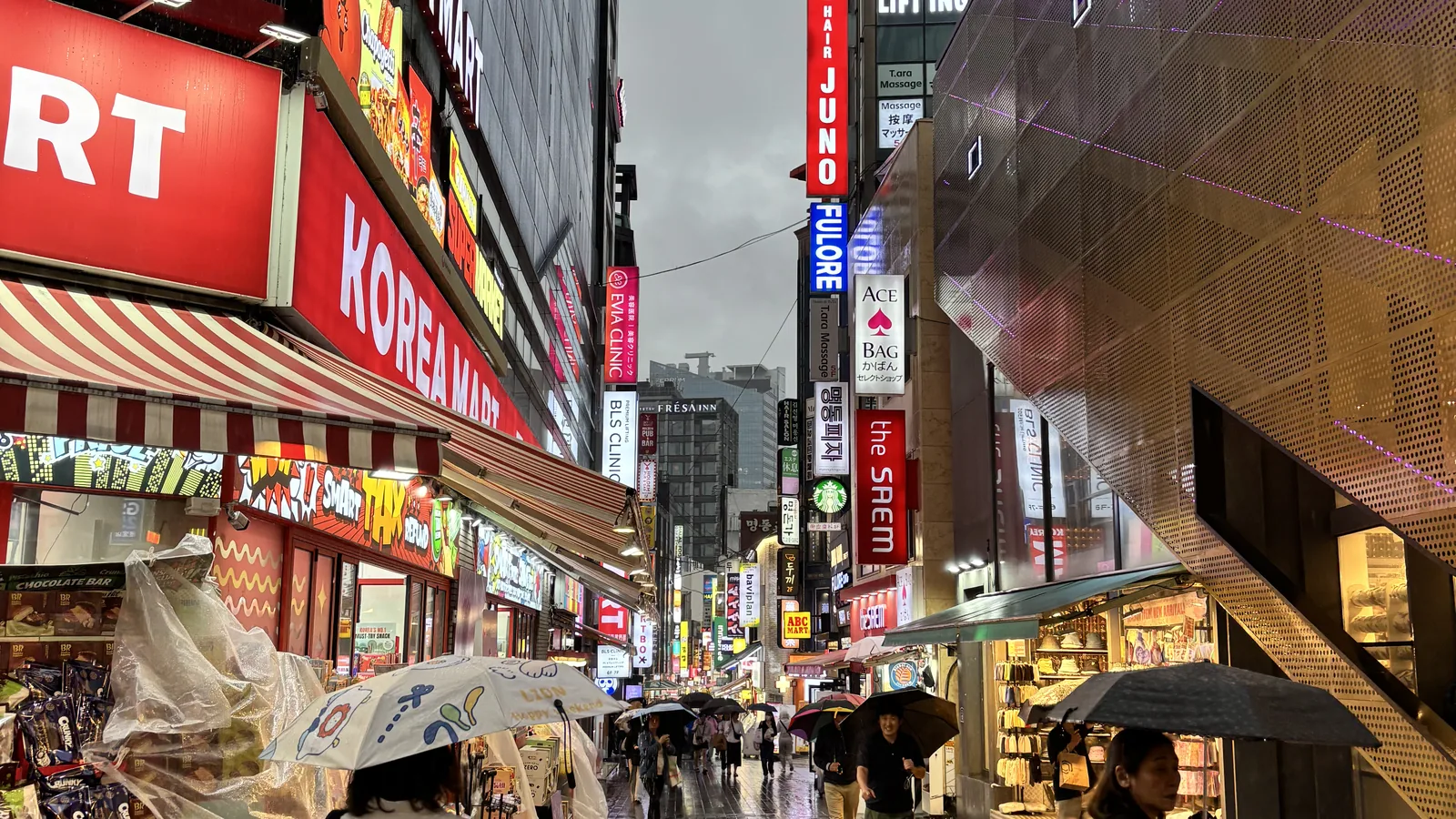 Myeongdong cosmetics shopping beauty street with KOREA MART and The Saem brand shops