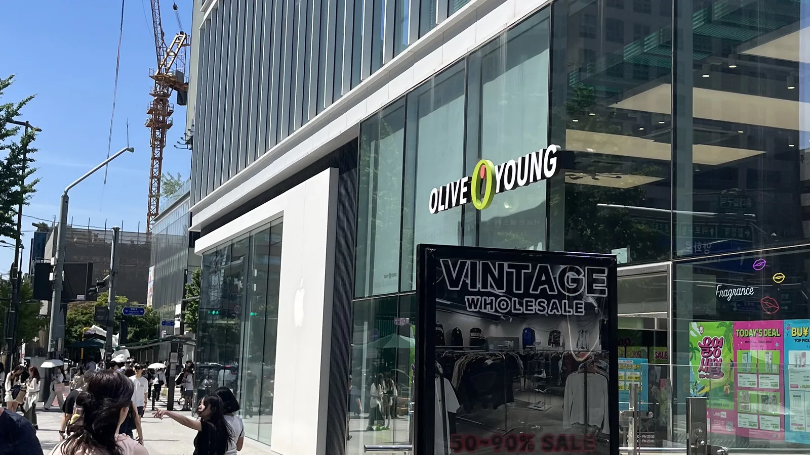 Olive Young tax refund available at the Hongdae branch exterior in Seoul