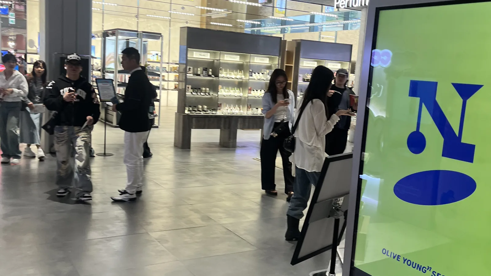 Olive Young Seongsu store interior showing the spacious perfume and fragrance zone inside the concept store