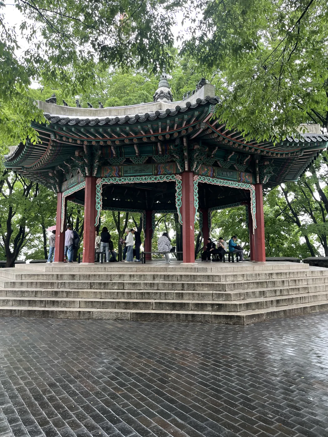Namsan love locks terrace beside the traditional Palgakjeong pavilion