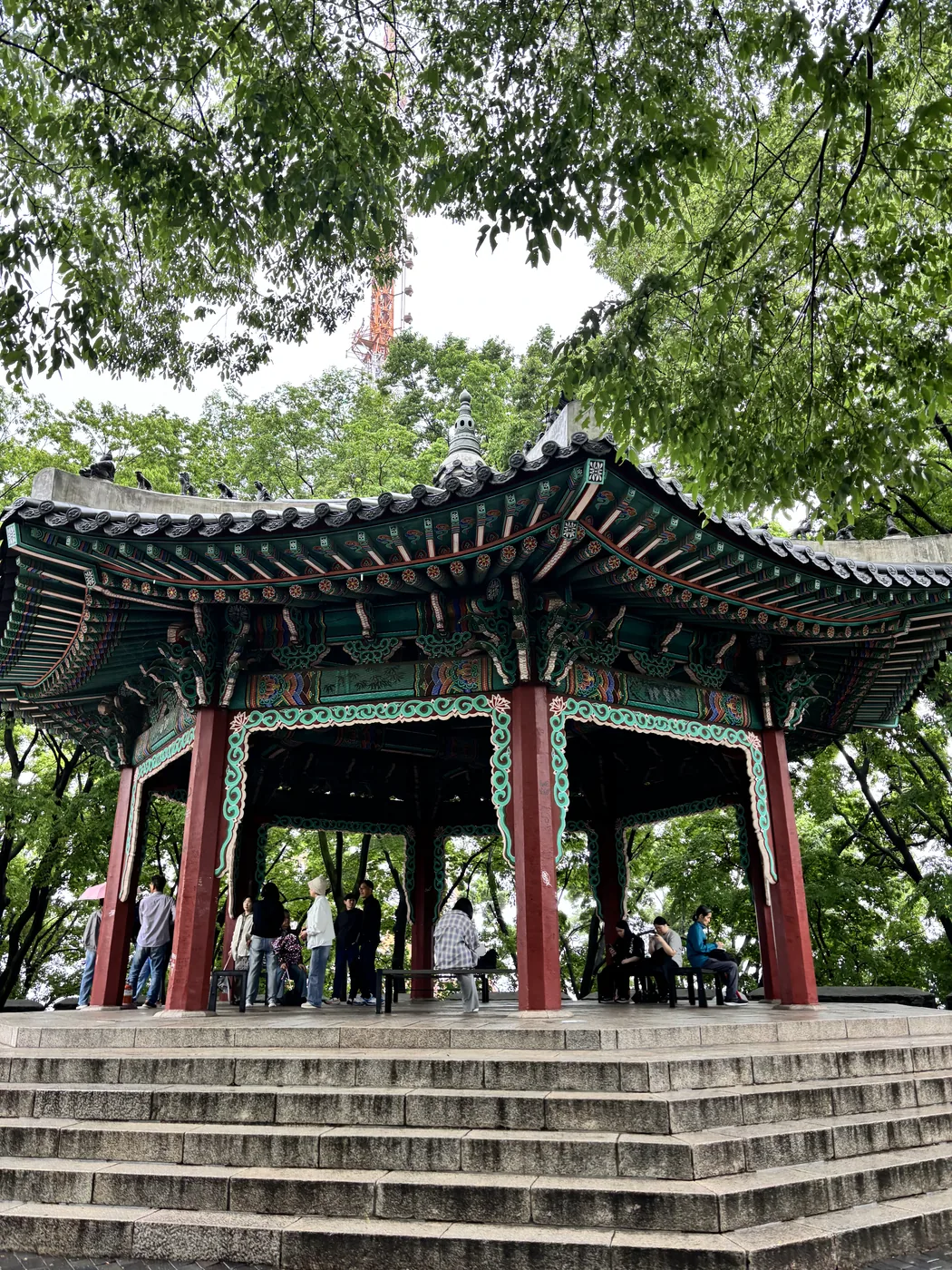 Namsan Seoul Tower guide view of the traditional Palgakjeong pavilion at the plaza