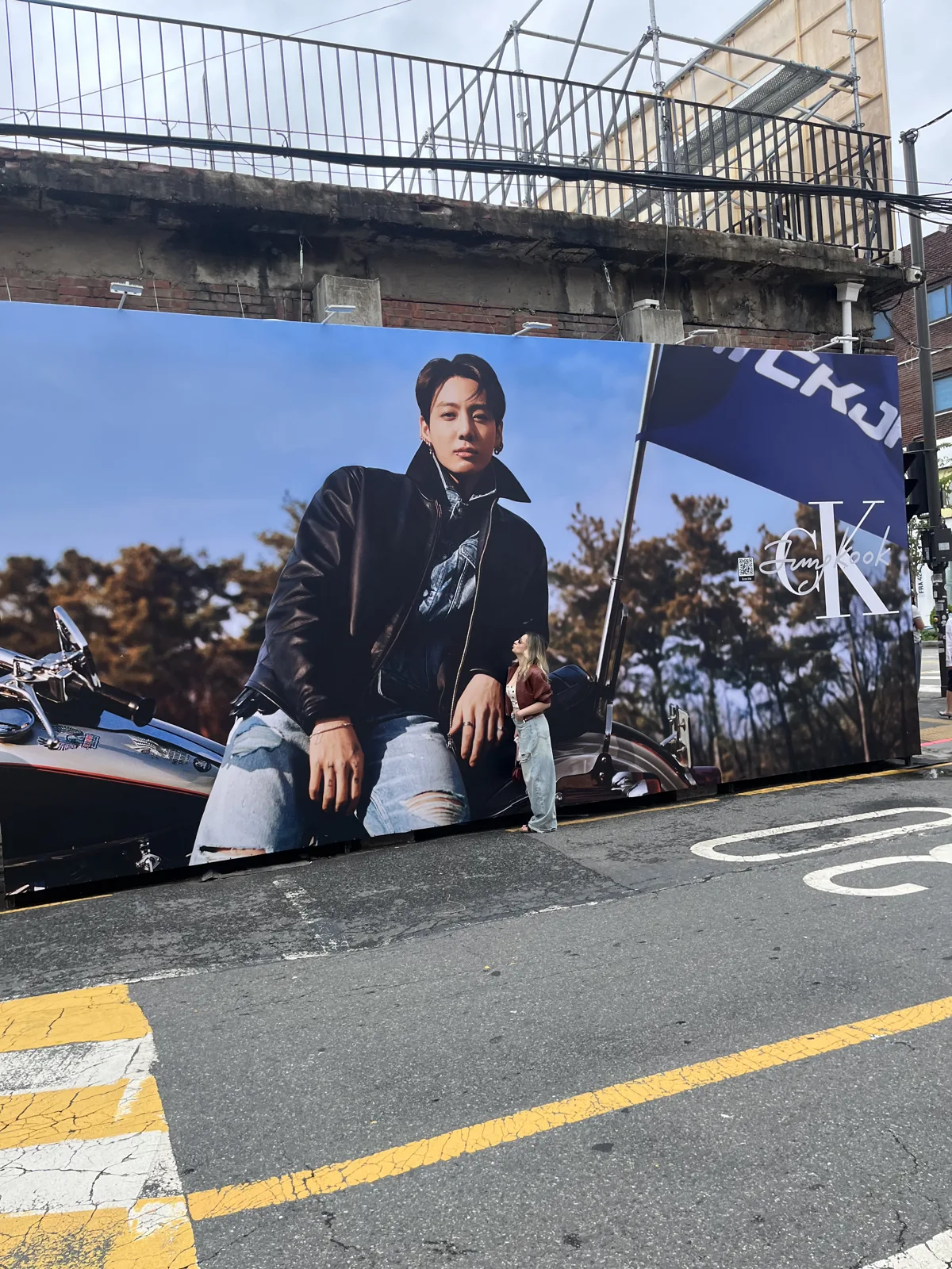Korean skincare shops in Seongsu neighbourhood — giant billboard wall on a Seongsu street