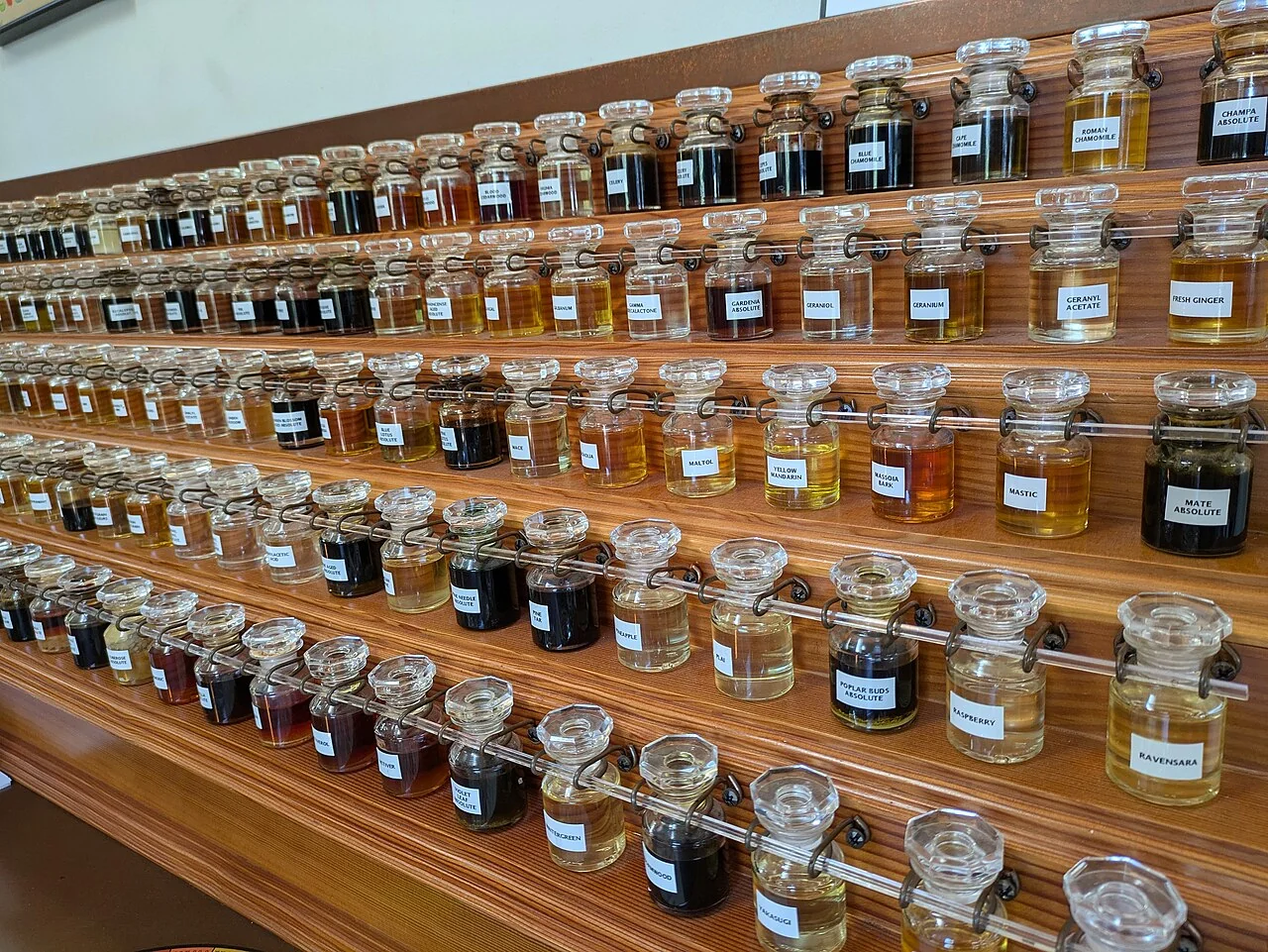 A perfumer's organ of fragrance oil bottles you blend from in a Seongsu-dong perfume making class