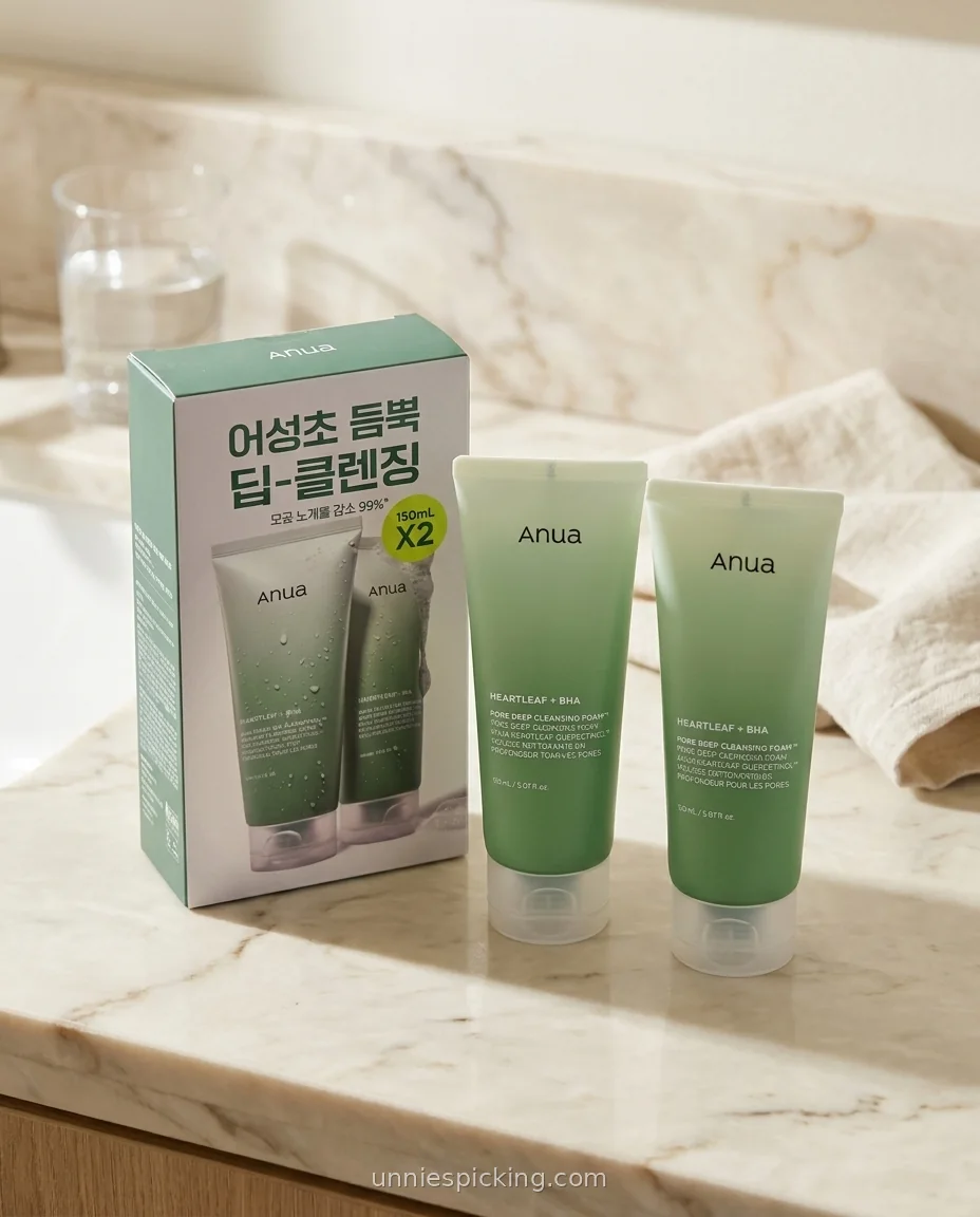 Anua Heartleaf plus BHA Pore Deep Cleansing Foam box and tubes — best Korean cleansers for every skin type