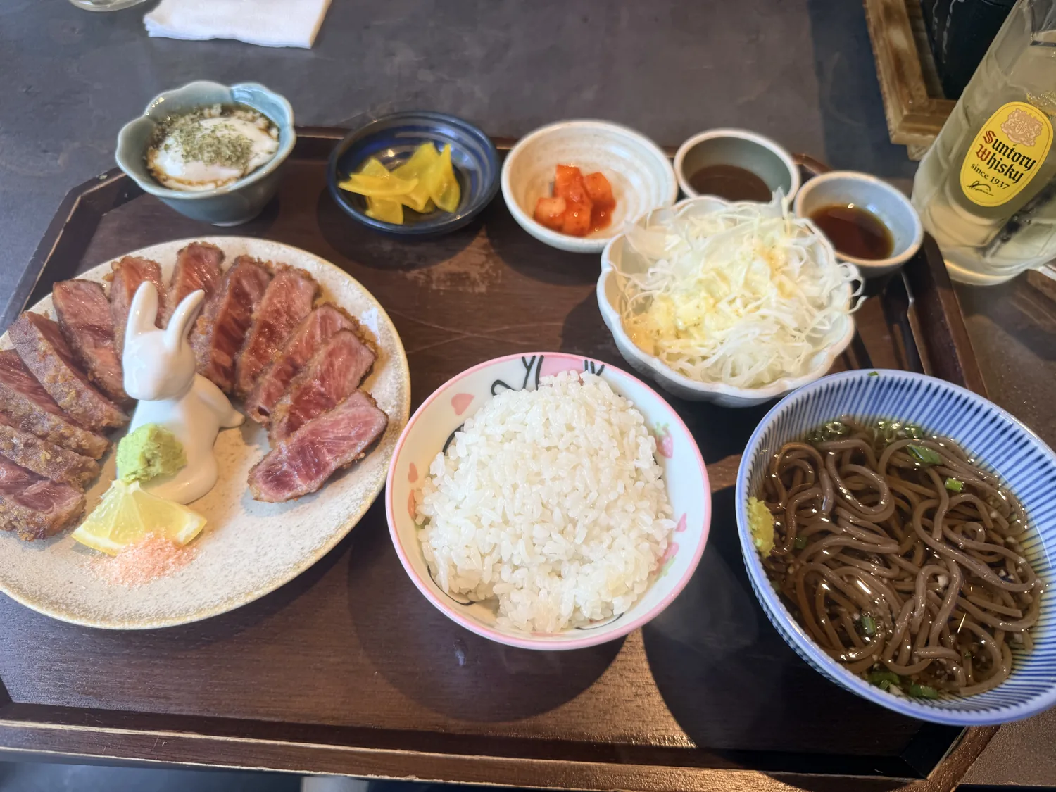 Seongsu-dong food guide Seoul: Sato Gyukatsu beef cutlet set with rice and buckwheat soba