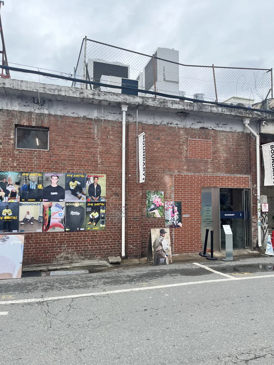 Seongsu photo spots: a red-brick former factory wall used as a photo backdrop