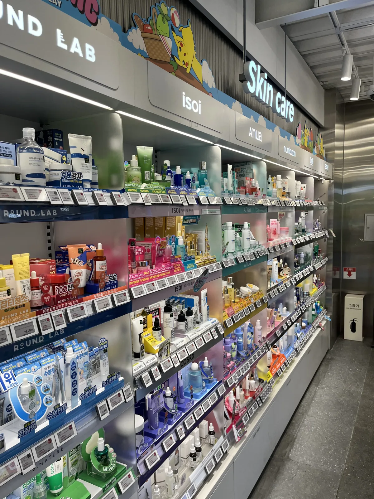 Olive Young skincare wall in Seoul stocked with Korean cleansers — best Korean cleansers for every skin type