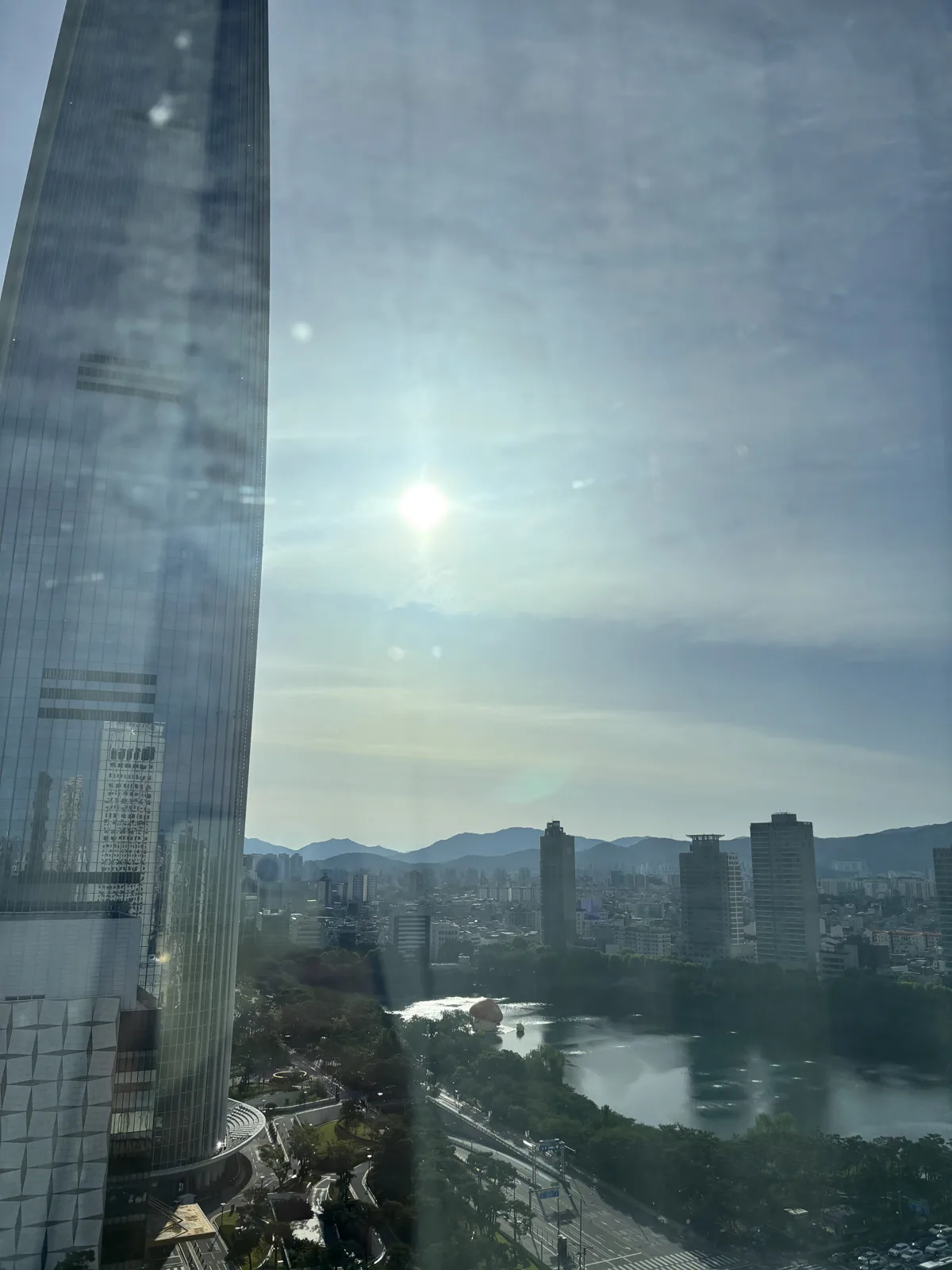 View from Lotte World Tower over Seokchon Lake toward the Han River, Seoul